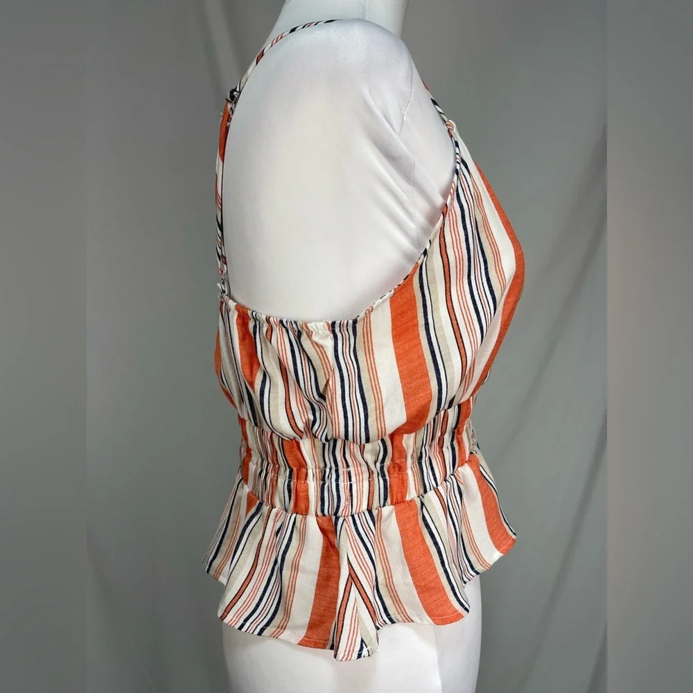 Sage the labor orange white stripes peplum cropped spaghetti straps tank top M - Picture 4 of 14